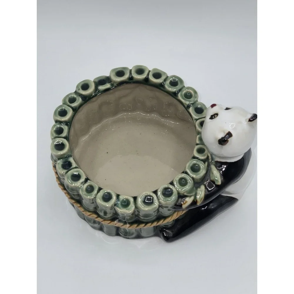 Vintage Panda Bamboo Planter Ceramic Cachepot Jungle Animal Pot Holder‎
